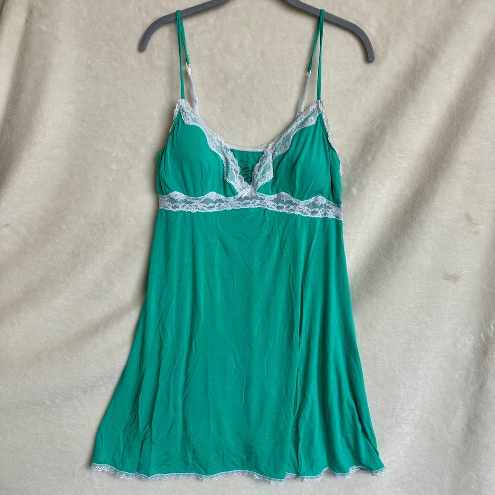 George‎ Mint Green White Lace Trim Nightgown Jersey Stretchy Size Large